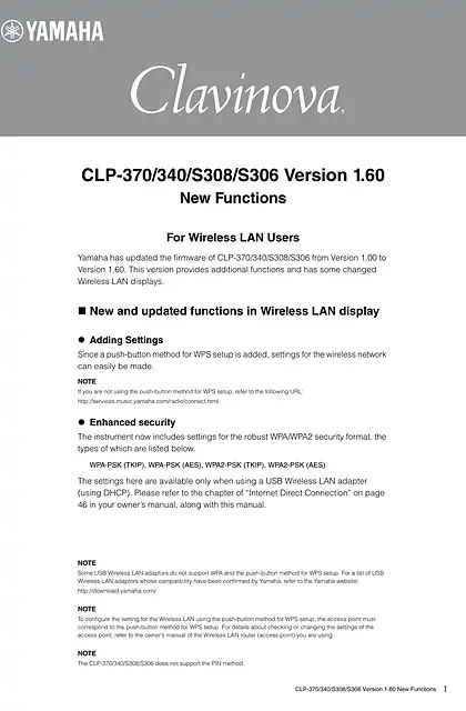 yamaha雅马哈CLP-370_340_S308_S306 Version 1.60 New Functions